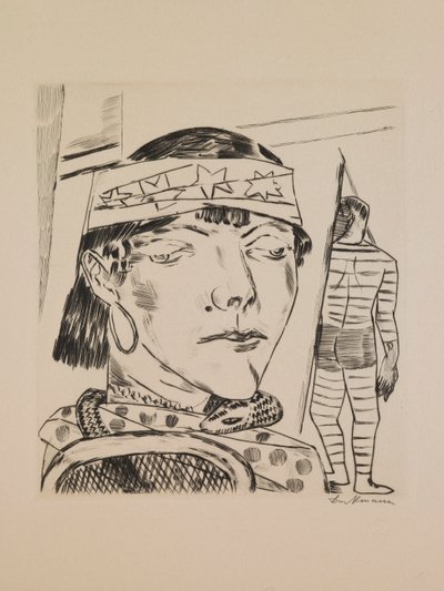 Snake Lady, tallerken 10 fra porteføljen "Annual Fair" av Max Beckmann