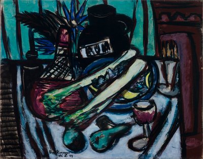 Stilleben med Chianti-flaske og selleri av Max Beckmann