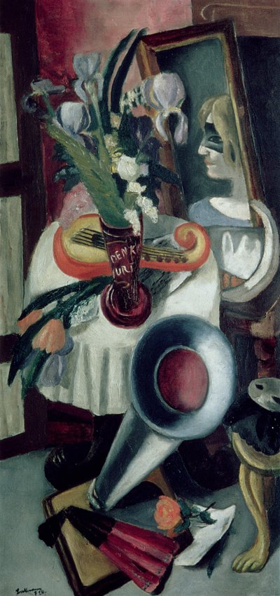Stilleben med grammofon og iris av Max Beckmann