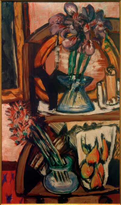 Stilleben med to vaser med blomster av Max Beckmann