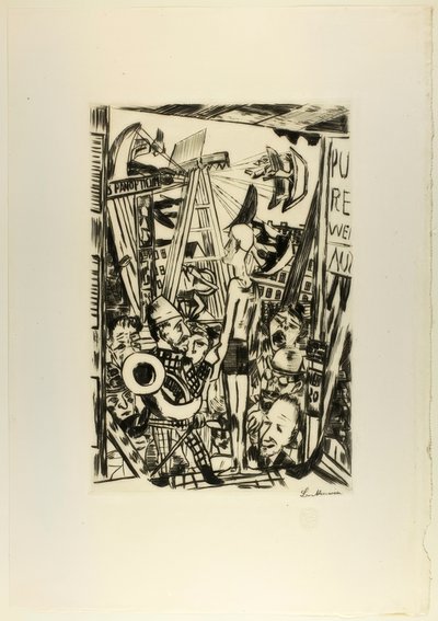 The Tall Man, tallerken fem fra Jahrmarkt av Max Beckmann