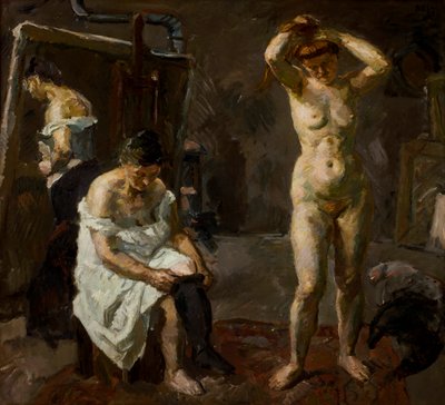 Tre kvinner i studio av Max Beckmann