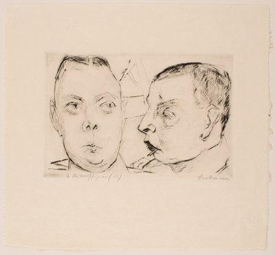 To bilbetjenter, plate 15 fra porteføljen "Faces" av Max Beckmann