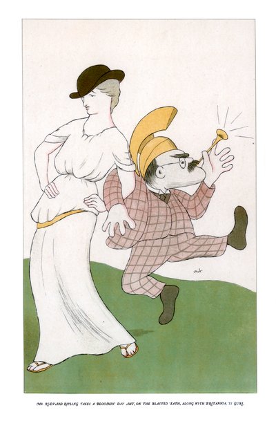 Mr Rudyard Kipling tar en blomstrende dag aht, på sprengt eath... 1904. av Henry Maximilian Beerbohm