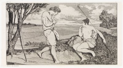 Apollon og Dafne I (Redninger av ovidiske ofre, opus II, blad 10) av Max Klinger