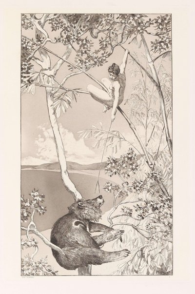 Bear and Elf Bär und Elfe plate I fra Intermezzos, Opus IV Intermezzi, Opus IV, ca. 1880. av Max Klinger