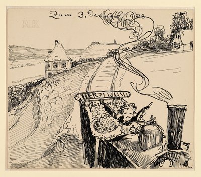 Gratulasjon 3. jan. 1908 / Gratulasjonskort av Max Klinger