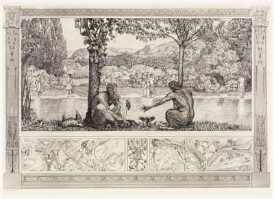 Narkissos og Ekko I (Redninger av ovidiske ofre, opus II, blad 7) av Max Klinger