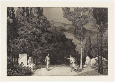 Pyramus og Thisbe III (Redninger av ovidiske ofre, opus II, blad 4) av Max Klinger