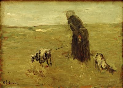 Gammel kvinne med geiter av Max Liebermann