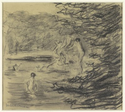 Badende gutter i skogdam av Max Liebermann