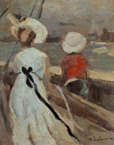 Kvinne med barn i seilbåt av Max Liebermann