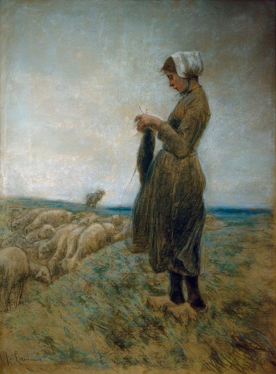 Nederlandsk gjeterjente (strikke gjeterinne) av Max Liebermann