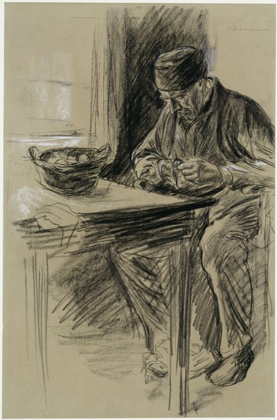 Gammel mann som skreller poteter i Laren av Max Liebermann