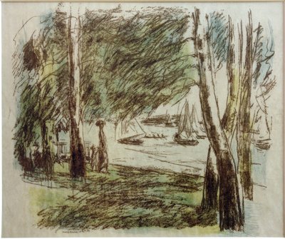 M.Liebermann, landskap ved Wannsee med seilbåter av Max Liebermann