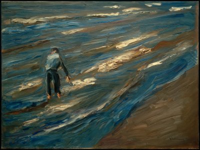 Blåskjellfiskere på stranden - blått hav av Max Liebermann
