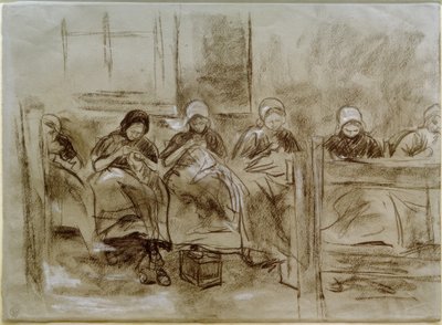 Seks syende nederlandske jenter foran en husvegg av Max Liebermann
