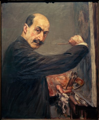 Selvportrett ved staffeli til høyre av Max Liebermann