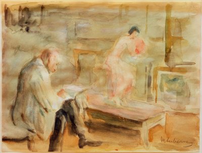 Selvportrett med modell i studioet til Wannsee-villaen av Max Liebermann
