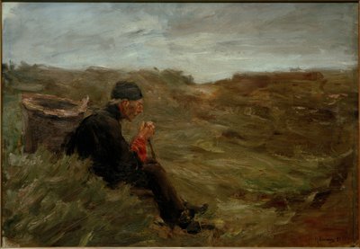 Sittende bonde i sanddynene - 1. utkast av Max Liebermann