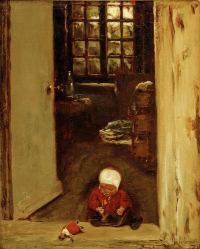 Lekende barn i inngangsdøren av Max Liebermann