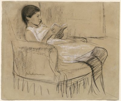 Kunstnerens datter Käthe leser i en stol av Max Liebermann