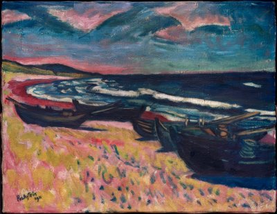 Båter på stranden i Nidden av Max Pechstein