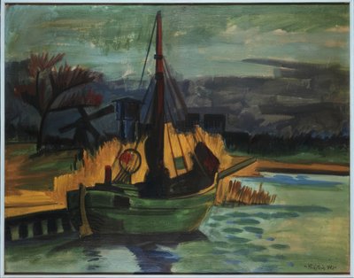Fiskebåter på land / 1923 av Max Pechstein