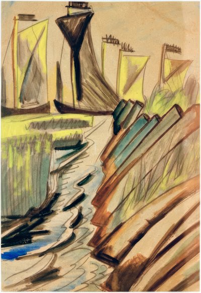 Kuriske båter ved diket av Max Pechstein