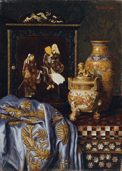 Stilleben med japanske kunstgjenstander av Max Schodl
