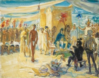Fernando Cortez før keiser Montezuma av Mexico. 1917 av Max Slevogt
