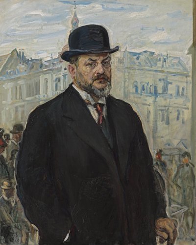 Selvportrett med svart hatt av Max Slevogt