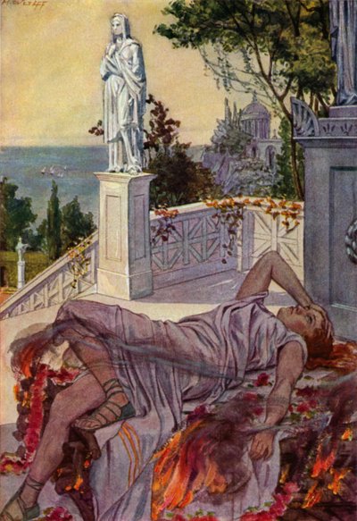 Dido begår selvmord etter å ha blitt forlatt av Aeneas (farge litho) av Max Wulff
