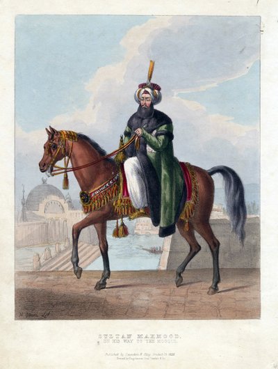 Portrett av Mahmud II (1785-1839) (Mahmoud II), sultanen fra det osmanske riket - Oeuvre de M. Gauci (aktivt 1800-tall) - 1829 - Fargelitografi - 26x20 - Privat samling av Maxim Gauci