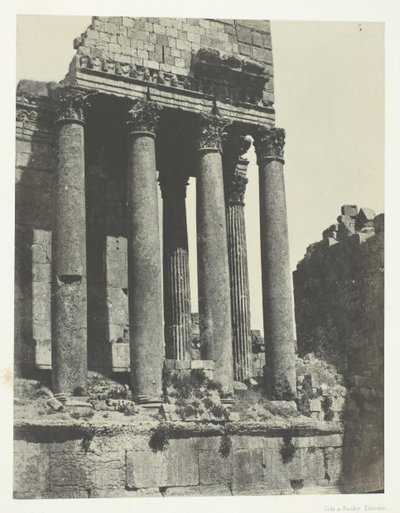 Baalbeck Heliopolis, Jupiters tempel, utsikt fra sørøstvinkelen, Syria, 184951, trykt 1852. av Maxime Du Camp
