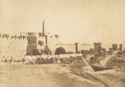 David Daoud Kalessys slott og Jerusalems murer, august 1850. av Maxime Du Camp