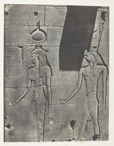Kalabscheh, Skulpturer av tempelets bakfasade; Nubia, plate 92 fra albumet «Egypt, Nubia, Palestina og Syria» (1852) av Maxime Du Camp