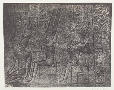 Karnak-palasset, utvendige skulpturer av granittreservatet; Theben av Maxime Du Camp
