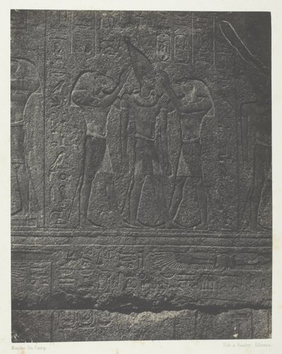 Karnak-palasset, utvendige skulpturer av granittreservatet; Theben av Maxime Du Camp