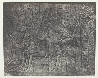 Karnak-palasset, utvendige skulpturer av granittreservatet; Theben av Maxime Du Camp