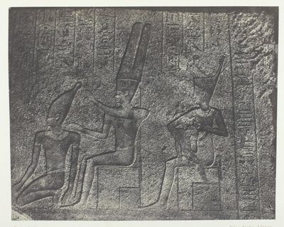 Karnak-palasset, utvendige skulpturer av granittreservatet, Theben, 184951, trykt 1852. av Maxime Du Camp