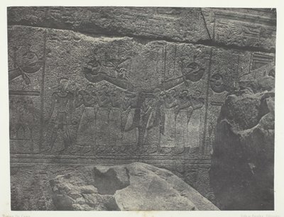 Karnak-palasset, utvendige skulpturer av granittreservatet, Theben, 184951, trykt 1852. av Maxime Du Camp