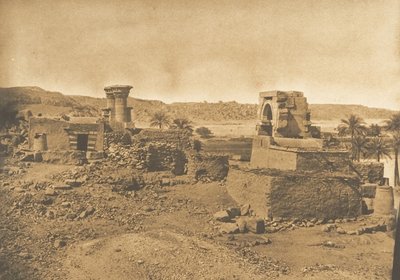 Ruinene og landsbyen Begueh, en liten øy vest for Philae, 11. april 1850. av Maxime Du Camp