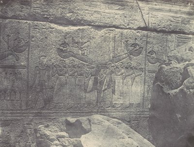 Theben. Karnak-palasset. Utvendige skulpturer av Granite Sanctuary, 1850. av Maxime Du Camp