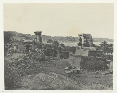 Landsby og tempel på øya Béghé, vest for Filoe, Nubia, 184951, trykt 1852. av Maxime Du Camp