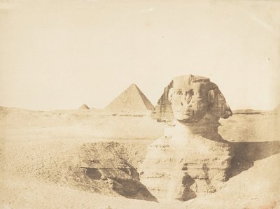 Utsikt over den store sfinksen og den store pyramiden til Menkazeh Mycerinus, desember 1849. av Maxime Du Camp