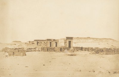Generell utsikt over tempelet og landsbyen Déboude Parembole, 10. april 1850. av Maxime Du Camp