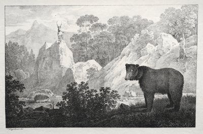 Fjelllandskap med bjørn i forgrunnen av Maximilian Josef Wagenbauer