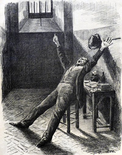 Felix Feneon (1861-1944), kunstkritiker og samler, i fengsel (i cellen) - litografi (1894) av Maximilien Luce (1858-1941) fra boken av Julles Valles Mazas av Maximilien Luce