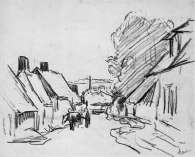 Landsbygate med hestevogn. Éragny-sur-Epte (?) av Maximilien Luce